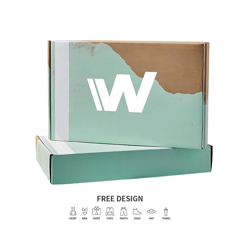 Turkusowe pudełka do pakowania odzieży z tektury falistej